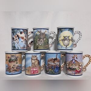 Vintage Gary Patterson "Cat Tales" Mug Collection -Set of 7- Whimsical Cat Humou
